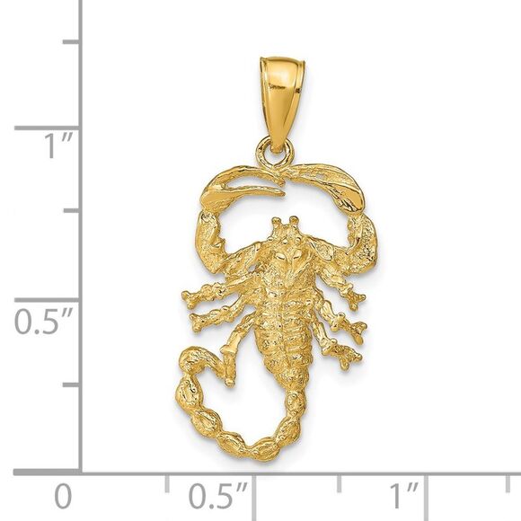 14k Yellow Gold Textured Scorpion Pendant - Picture 4 of 5